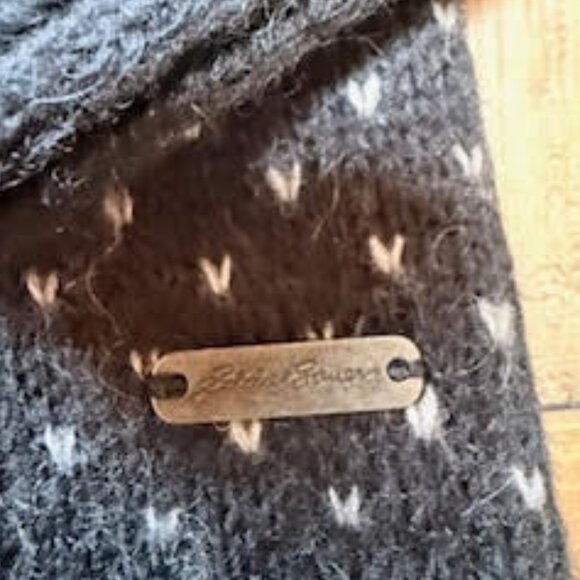 Eddie Bauer Women’s Wool Blend Nordic Fair Isle Sweater Black Ivory Size Large - Picture 6 of 13